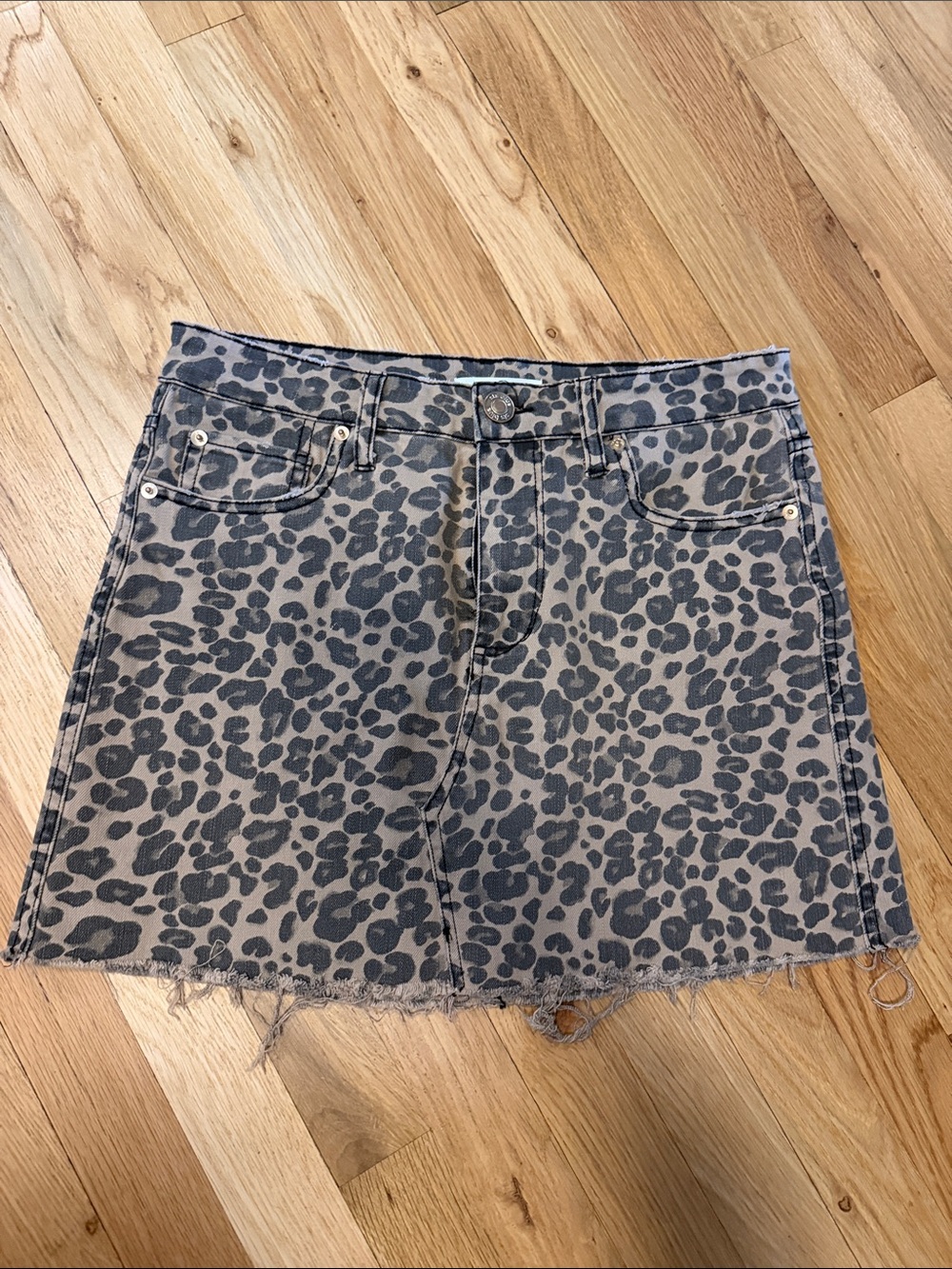 STS Blue Leopard Print Denim Mini Skirt - Gray and Tan
